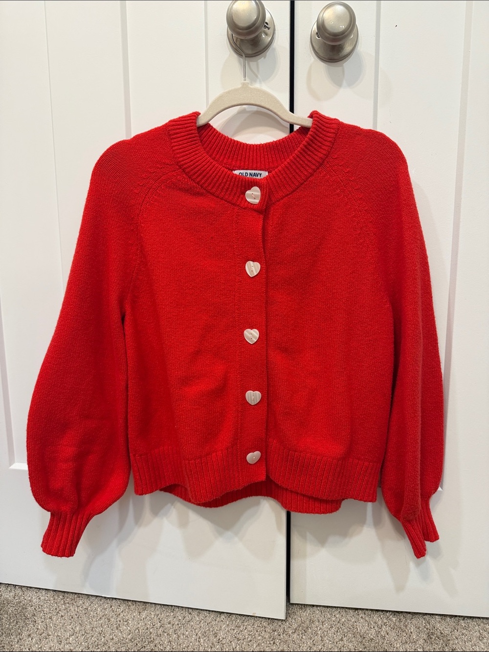 Old Navy Red Heart Button Crewneck Cardigan